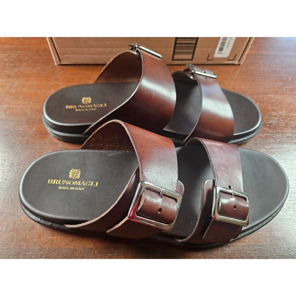 Bruno Magli Men's Sandals Erasmo Buckle Rustic Brown Genuine‎ Leather 13 M